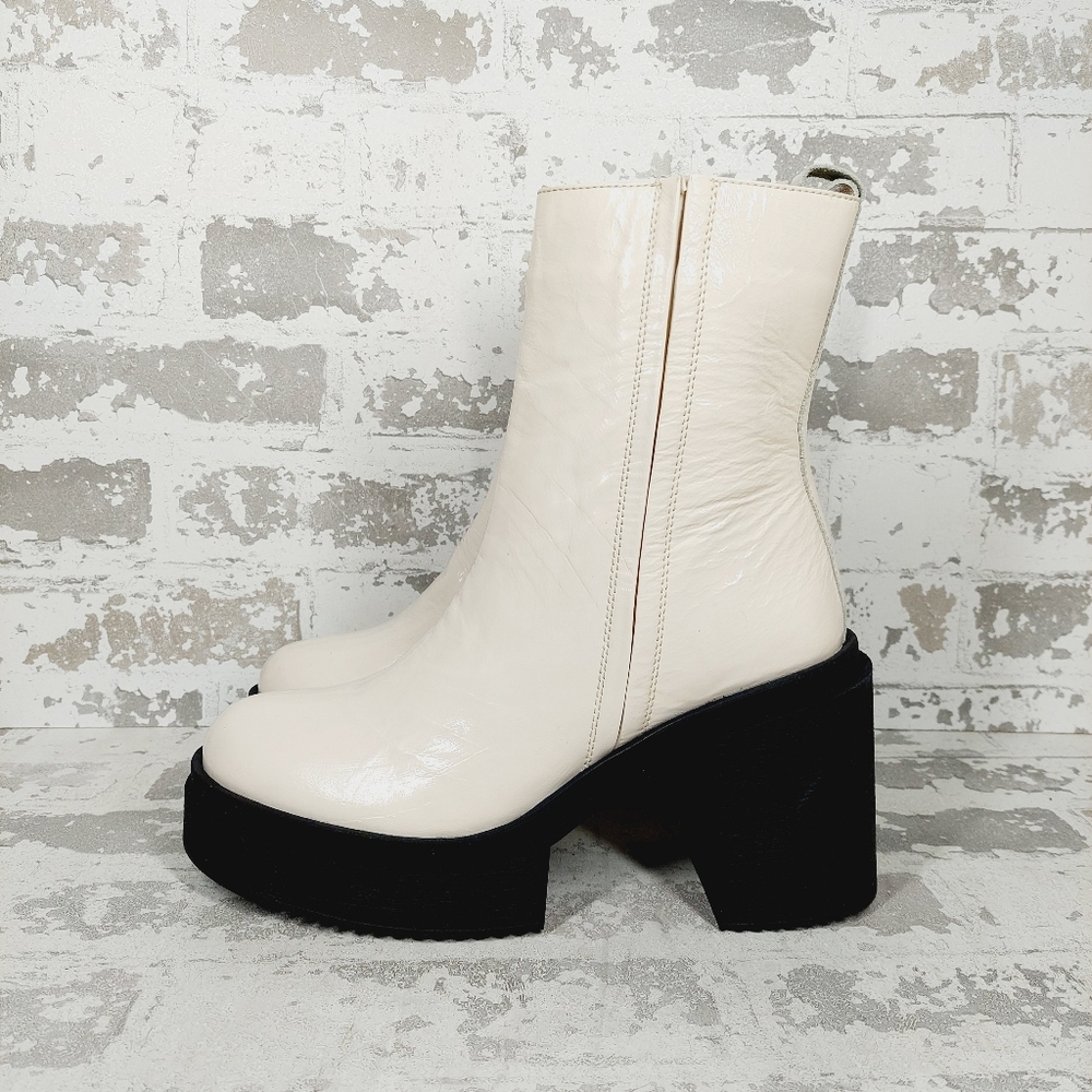 New Steve Madden Sawyer Patent Leather Block Heel Ankle Boots O9